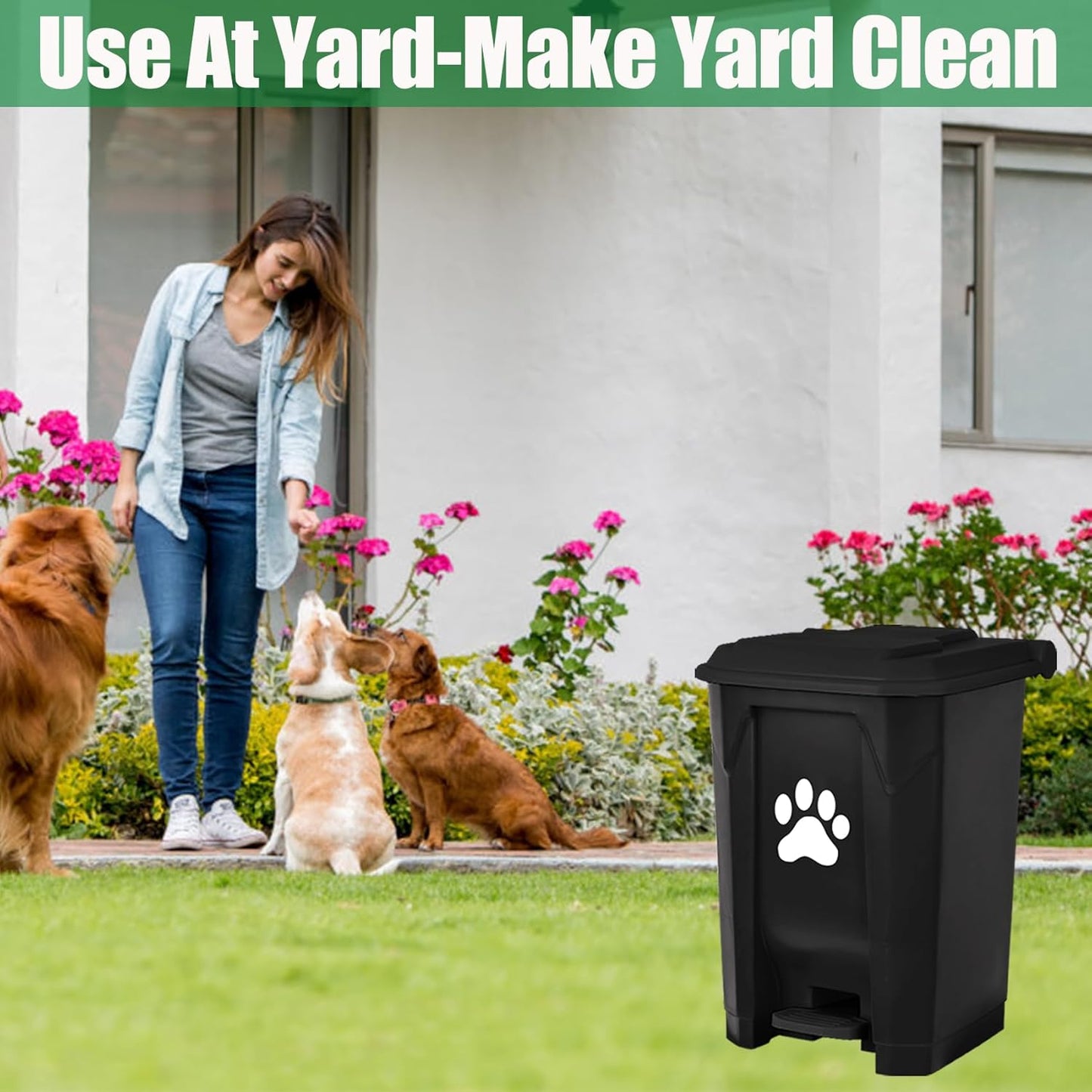 Outdoor Dog Poop Trash Can with Lid, Dog Waste Trash Can Pet Waste Container Pooper Scooper for Yard Garden Kitchen with Removable Inner Bin, Large Garbage Bag, Black
