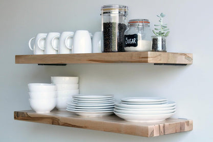 Urban Legacy Deep Floating Shelves | Wormy Maple with Furniture Grade Clear Coat | Low Profile Brackets | Set of 2 (24" x 11" x 2")