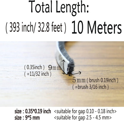 Weather Stripping Brush for Sliding Windows/Doors Frame Side,Pile Self Adhesive Weatherstrip Seal Strip Sealer Draft Stoppers (33ft x11/32 Backing x 3/16 Brush inch, Black)