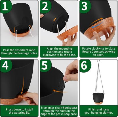 GARDIFE Hanging planters for Indoor Plants, 8 inch Hanging Planter, Self Watering Plant Pot, 2 Pack self Watering Hanging Planter, Black