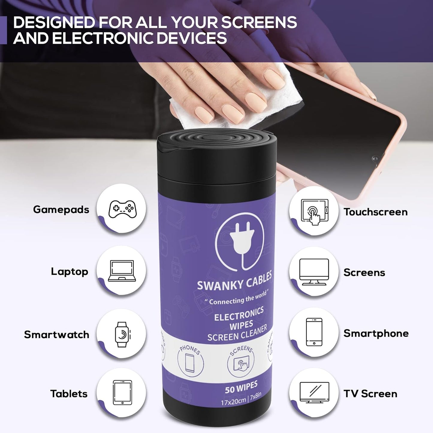 Screen Cleaner Wipes: Electronic Wipes for Screens - Computer Screen Wipes for Lens, Phone, Tv Screen and Monitor Cleaning - Tech Wipes & Microfiber Cloth (Canister, 300 Count)