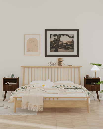 Nightstand,Modern Bedside Table with Storage Drawer and Open Wood Shelf, Accent Night Stand with Solid Wood Legs for Living Room, Bedroom and Small Spaces,Easy Assembly (Walnut Brown-Outlet)