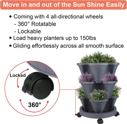 Vertical Planter 3 Tier Stackable Planters Garden Planters Strawberry Herb Flower and Vegetable Planter Indoor Outdoor Gardening Pots with Removable Wheels and Tools