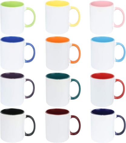 11oz White Ceramic Sublimation Coffee Mug in White Gift Box, 12 Mixed Colors, Case of 12