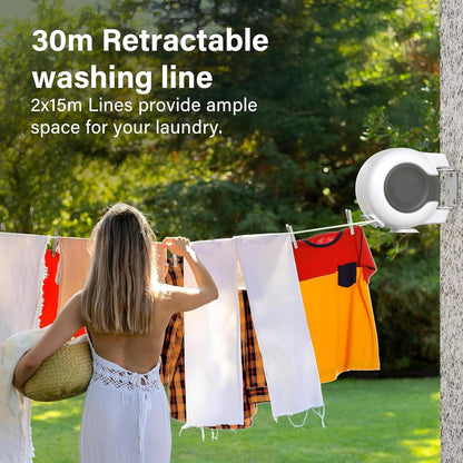 Retractable Double Clothesline – 49 ft x 2 Heavy Duty Clothes Line for Indoor & Outdoor Use, Dual Laundry Line with Easy Installation (White)