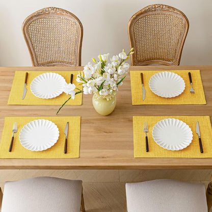 Placemats Set of 6, Bilayer Thickened Linen Place Mats Heat Resistant Machine Washable Wrinkle Free Carefully Selected Polyester Mats for Kitchen/Dining/Coffee Table (Yellow)