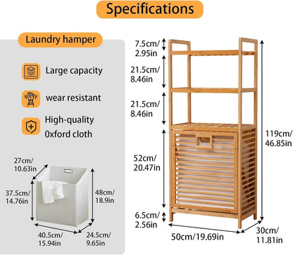 Laundry Hamper with 3 Tier Shelves & Tilt Out Basket, Laundry Baskets Organizer Hampers Bathroom Storage Shelf for Laundry Room, Bathroom, Guest Room (3-Tier Large)
