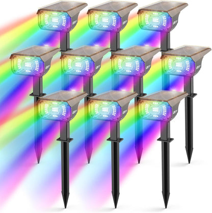 Solar Spot Lights Outdoor Color Changing, IP65 Garden Lights Solar Powered Waterproof with 9 Light Modes, Colored Landscape Lighting Auto On/Off, for Garden Pool Area Pond Yard, 10 Pack