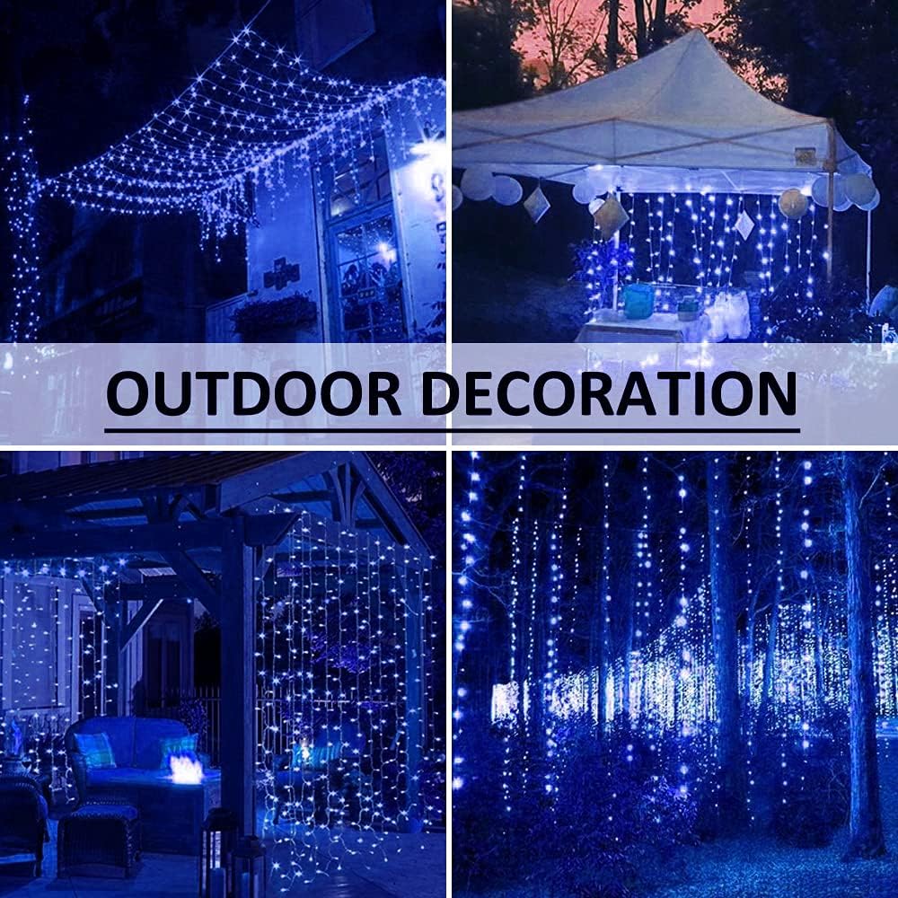 Solhice LED Curtain Lights Blue Outdoor 20ft x10ft, 600 LED Plug in Christmas Hanging String Lights Indoor, Twinkle Lights Backdrop for Backyard Wedding Bedroom Décor (Not Connectable)