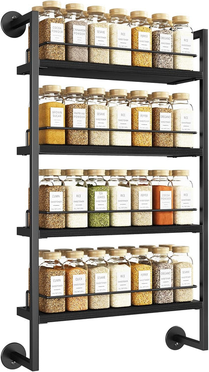 IBUYKE Spice Rack Wall Mount,4 Tier Hanging Seasoning Organizer, Spice Rack for Wall for up to 50 Jars,Spice Organization for Kitchen Cabinet,Living Room,Bathroom,Pantry,Black UTLJ016B