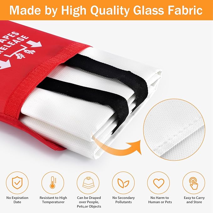 Emergency Fire Blanket for Home Kitchen - 2 Pack, 40 in X 40 in, KANHIRO 2.0 Emergency Silicone Fire Blanket