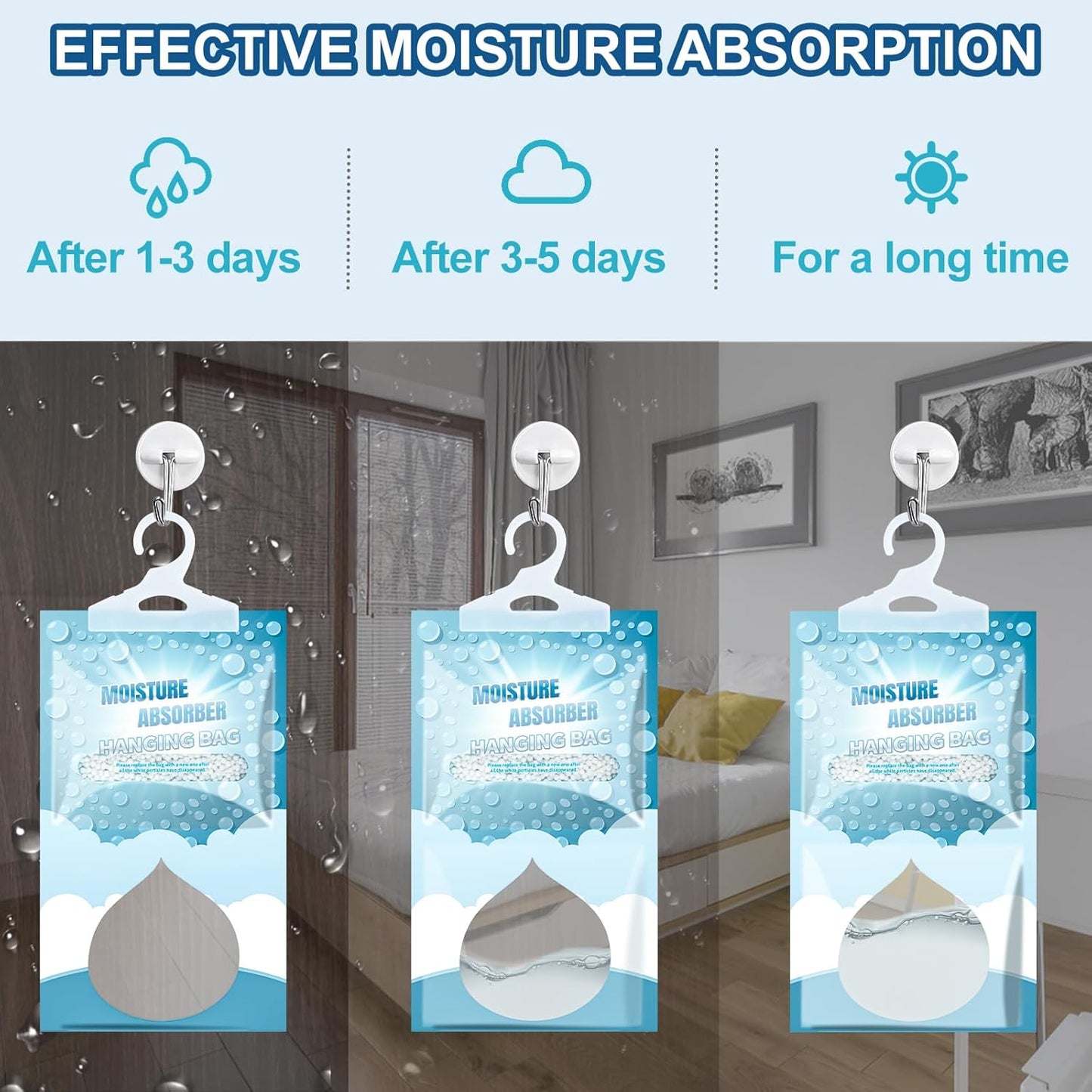 20 Pack Hanging Moisture Absorbers - Fagrance Free Dehumidifier Bags, 8.11 OZ/Pack, Removes Moisture & Odors, Humidity Absorber Packs for Closet Bedroom Kitchen