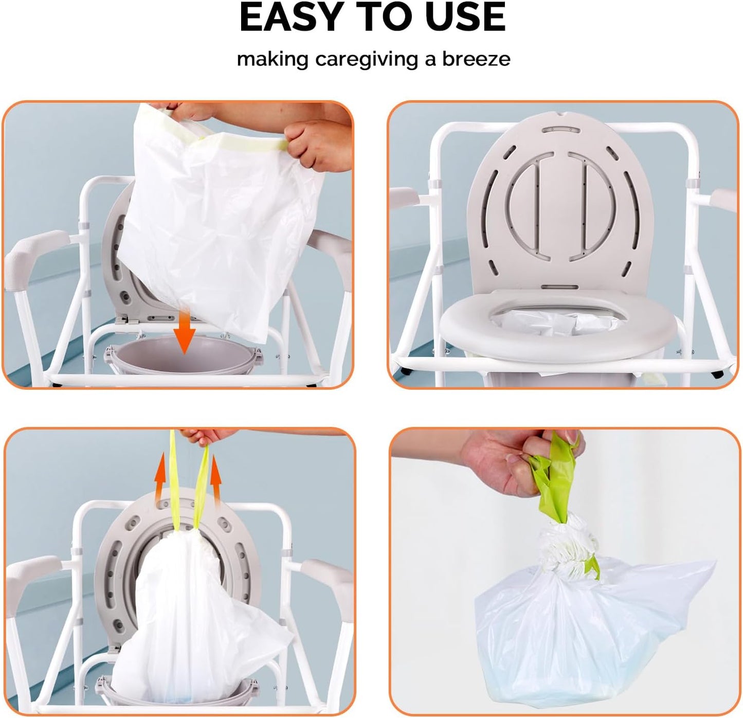 Commode Liners with Absorbent Pads - 60 Pack Disposable Potty Liners for Portable Potty Chair, Large Strong Bags for Camping or Portable Toilet with Gel - Fit All Standard Commode Chair Bucket