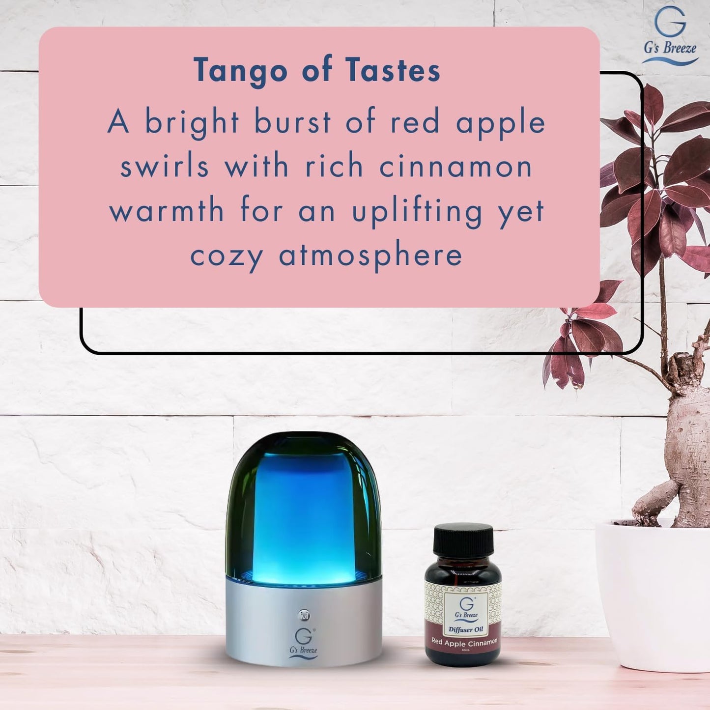 G's Breeze Red Apple Cinnamon Diffuser Oil Refill - Blend of Ripe Apples & Spicy Cinnamon Scent - Transform Any Space with Invigorating Fragrance – Ideal for Home & Office – Long-Lasting Aroma - 60 ML