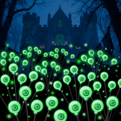 VOTTGO Halloween Solar Lights Outdoor, 2 Pack 12LED Scary Solar Eyeball Pathway Lights, 2 Modes Waterproof Swaying Firefly Light for Garden Yard Pathway Halloween Decorations, Green