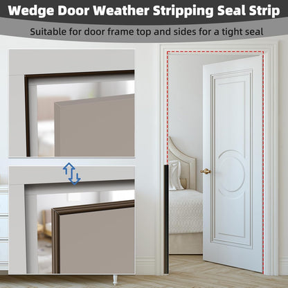 196" Wedge Weather Stripping Door Seal Strip for Door Frame & Window,Self Adhesive Window Insulation Draft Stopper Seal for Winter,Gray Foam Door Gap Filler for Soundproofing Light Blocker,Brown