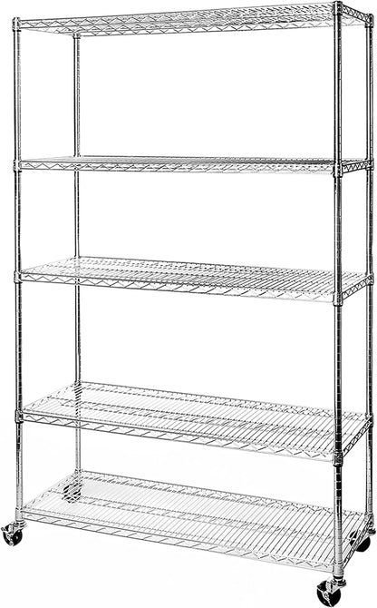 Seville Classics UltraDurable Heavy Duty NSF Solid Steel Wire Rack Storage Unit Organizer for Garage, Warehouse, Office, Restaurant, Classroom, Kitchen, 5-Tier Shelving, 48" W x 18" D