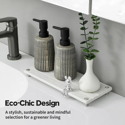 Instant Dry Sink Caddy Kitchen Sink Organizer, Quick Drying Stone Tray Diatomite Sponge Holder Soap Dish, Bathroom Countertop Fast Dry Water Absorbing Vanity Rack, Beige,12" x 5"