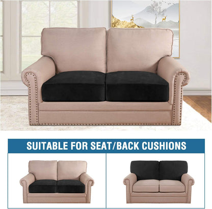 H.VERSAILTEX Velvet Stretch Couch Cushion Cover Plush Cushion Slipcover for Chair Loveseat Sofa Cushion Furniture Protector Seat Cushion Sofa Cover (2 Piece Large Sofa Cushion Covers, Black)