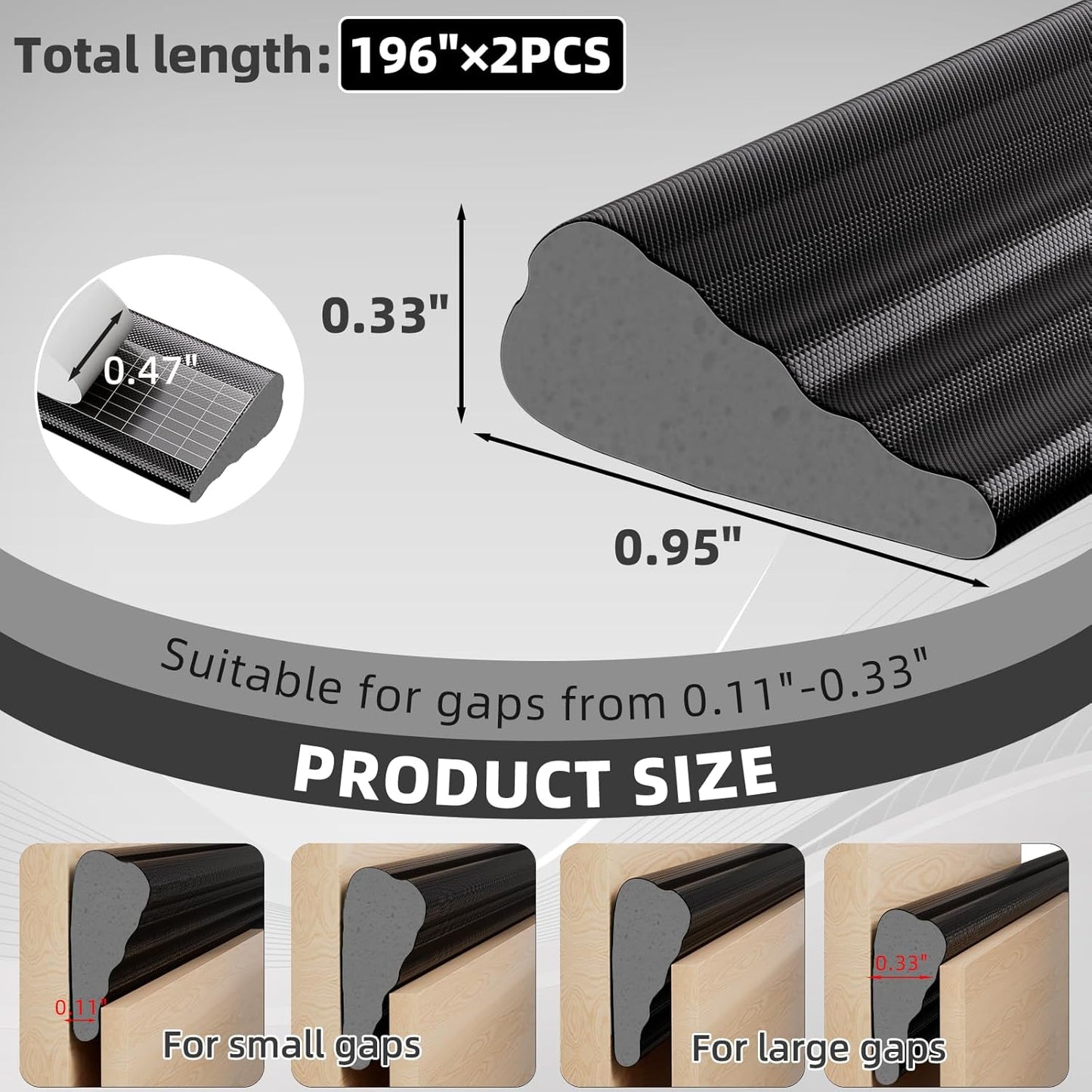 2Pcs×196" Wedge Weather Stripping Door Seal Strip for Door Frame & Window,Self Adhesive Window Insulation Draft Stopper Seal for Winter,Gray Foam Door Gap Filler for Soundproofing Light Blocker,Black
