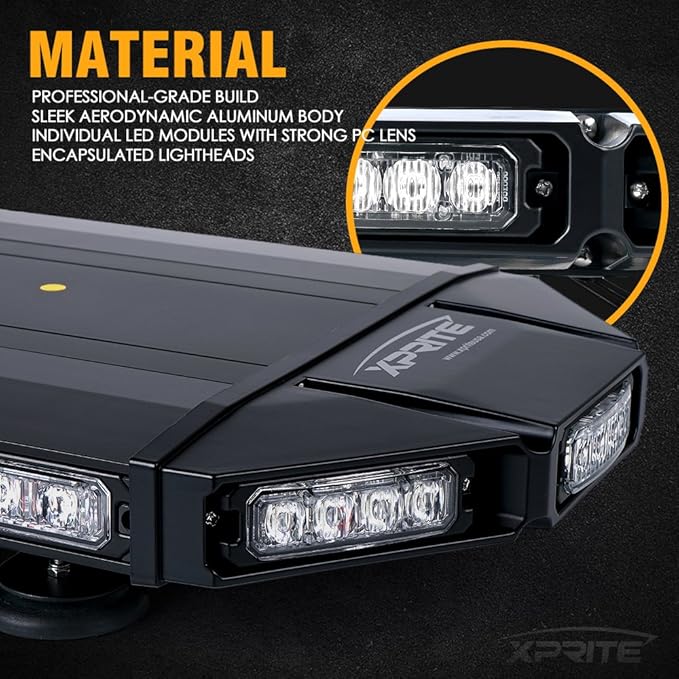 Xprite 18" Amber LED Emergency Rooftop Strobe Light Bar, Magnetic-Mounted Strobe Lights for Trucks, High-Intensity Warning Beacon for Tow, Construction, Snowplow, Patrol Vehicles