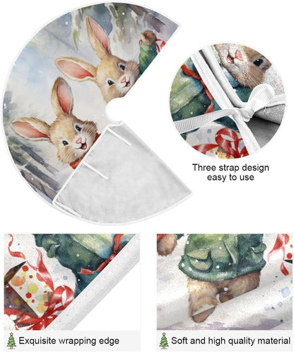 36 Inch Christmas Rabbit Tree Skirt for New Year Party Decorations and Xmas Tree Mat