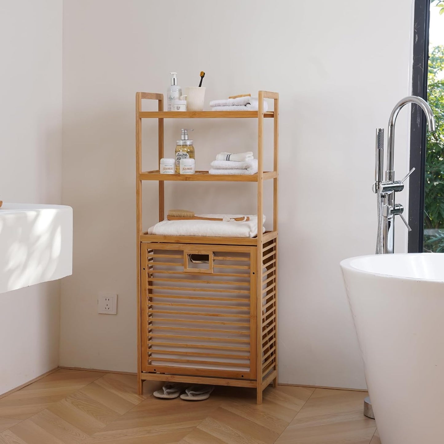 Laundry Hamper with 3 Tier Shelves & Tilt Out Basket, Laundry Baskets Organizer Hampers Bathroom Storage Shelf for Laundry Room, Bathroom, Guest Room (3-Tier Large)