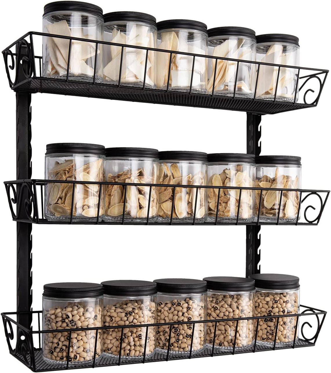 SWOMMOLY Adjustable Wall Mount Spice Rack, 3-Tier Dual-use (Multi-use) Organizer, Black