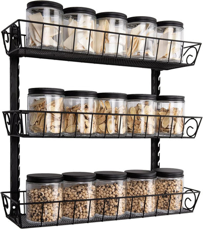 SWOMMOLY Adjustable Wall Mount Spice Rack, 3-Tier Dual-use (Multi-use) Organizer, Black