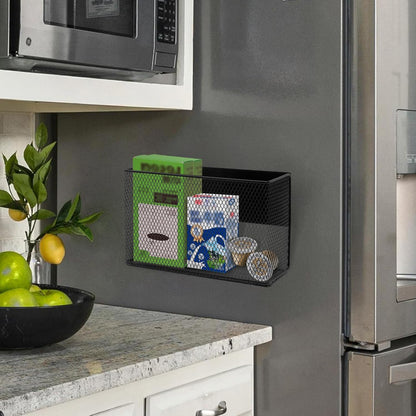 Black Magnetic Basket - Refrigerator Spice Rack & File Holder Locker Organizer - Wire Mesh Magnetic Shelf for Kitchen Storage