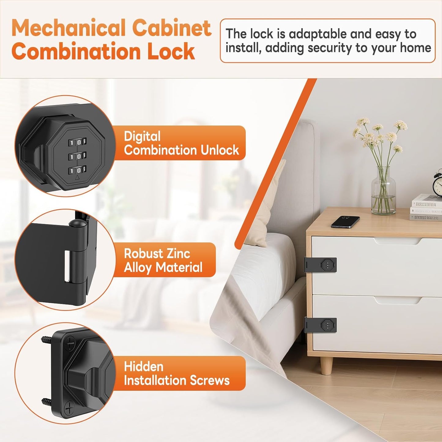 90 Degree 3-Digit Combination Cabinet Lock, Zinc Alloy Keyless Folding Hasp Lock Latch, Password Security Rotary Door Latch for Office File Cabinet, Drawer, Locker, Cupboard (2, Black)