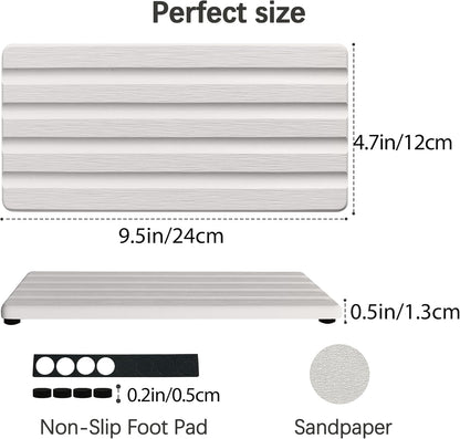 Diatomite Soap Dish, Water Absorbing Stone Tray, Kitchen Sink Organizer, Fast Drying Counter Holder (White, 9.5" x 4.7"/24 x 12cm)