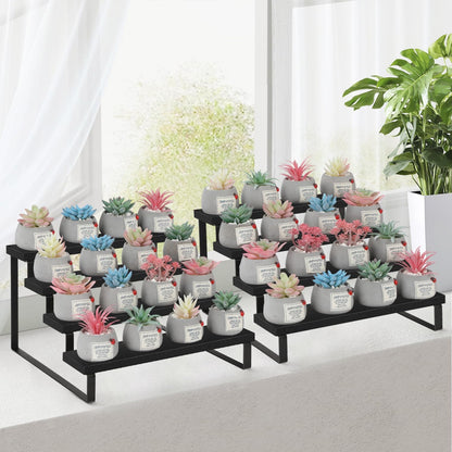 YINMIT Wooden Display Riser Stand, Tiered Perfume and Cologne Organizer Stand, 4 Tier Spice Rack Organizer, Rustic Display Shelf for Candles (4 Tier,2Pack,Black)