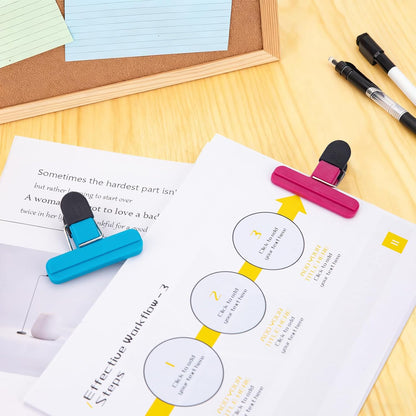 OWLKELA Chip Clips, 12 Pack Colors Wide Open Bag Clips for Food Storage, Heavy Duty Seal Grip Plastic Food Clip for Snack, Food Packages (3 inch x 2.5 inch)