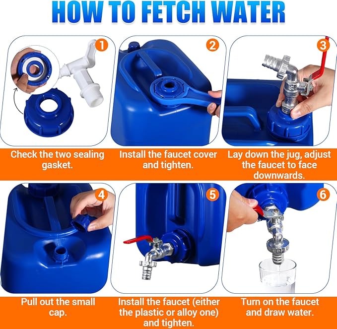 6.6 Gallon Emergency Water Storage Container with Spigot, BPA-Free Water Tank with Lid, Stackable Survival Storage for Disaster & Camping (1 Pack) (4 Pack Blue, 6.6 gal)