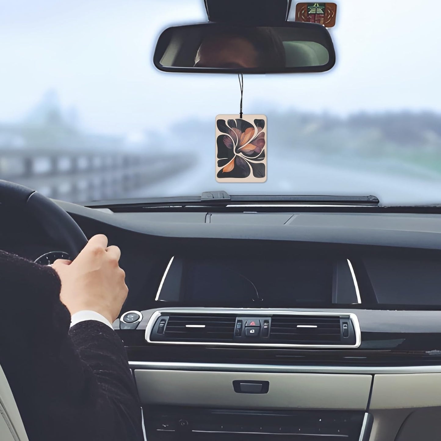 Boho Abstract Floral Car Air Freshener 4 Pcs, Retro Orange and Black Flower Hanging Scents Air Freshener for Women Girls Gifts, Vintage Scented Car Accessories Decor for Room Closet Drawer