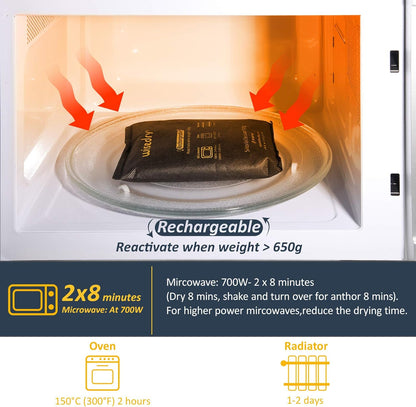 wisedry 4 x 500 Grams [4.4 lbs] Rechargeable Silica Gel Car Dehumidifier, Microwave Fast Reactivated Desiccant Packets Large for Gun Safe Closet Basement Garage Storage Moisture Absorber Bag Reusable