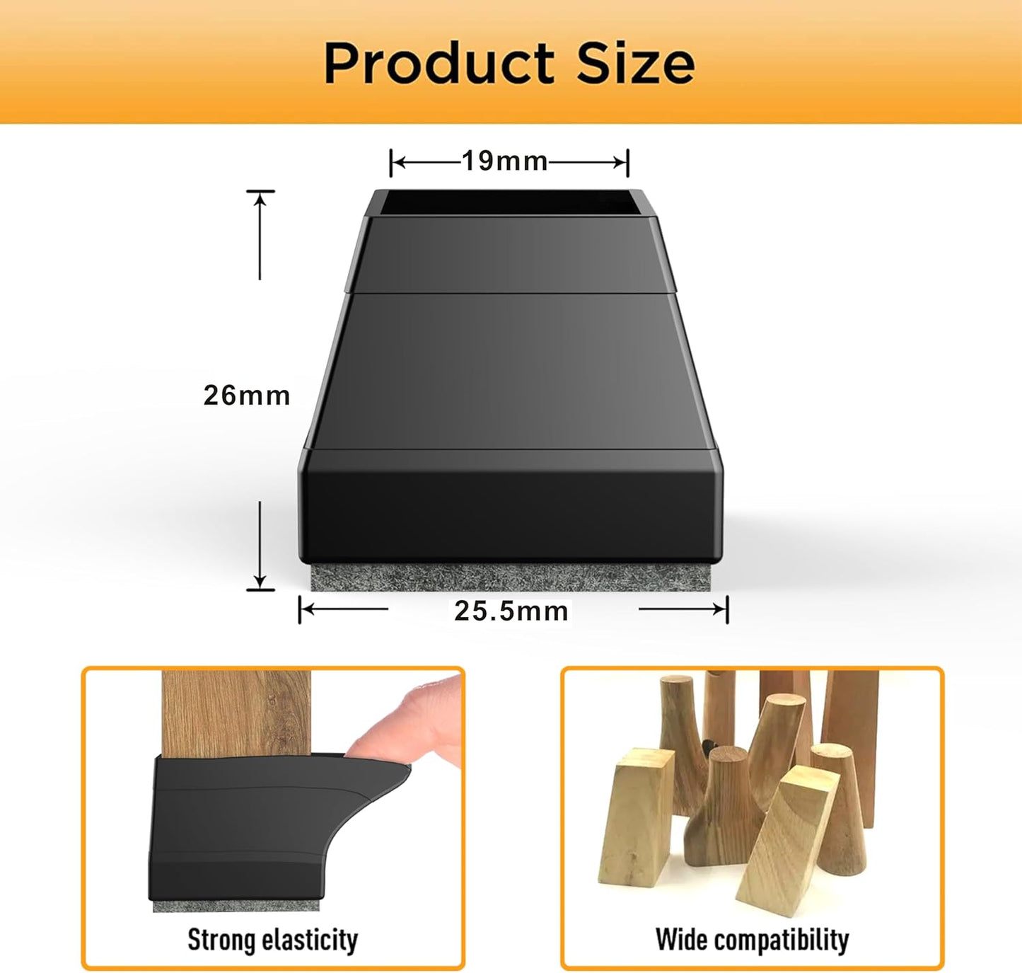 Square Chair Leg Protectors for Hardwood Floors,16 Pcs Silicone Felt Furniture Legs Caps to Prevent Floor from Scratches and Reduce Noise, Easy to Move, (Black, Fit: 0.866-1.14").