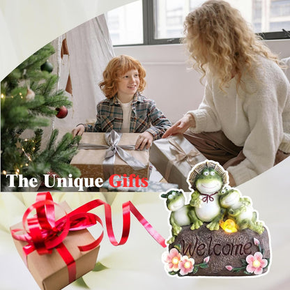 Funny Frog Statues For Garden - 7'' Mothe & Sons Solar Frog Garden Decor Frog Garden Statue For Yard Patio porch Lawn Birthday Christmas Thanksgiving Housewarming Frog Gifts For Women Mother.