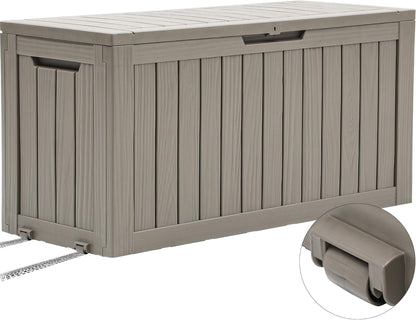 YITAHOME 72 Gallon Outdoor Resin Deck Box with Wheels, Pool Storage Box for Outdoor Cushions, Sports Equipment, Garden Tools, Light Brown