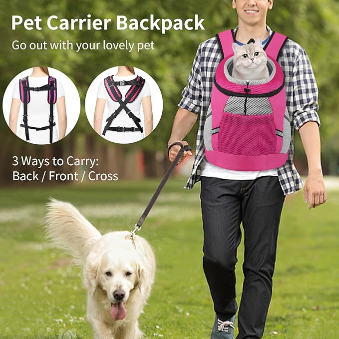 Dog Backpack Carrier, Front Chest Carrier for Cat Small Dogs, Pet Carrying Bag for Travel Hiking Cycling Outdoor Rose S (Suggested Pet Height 7-10 in, 2-6 lbs)