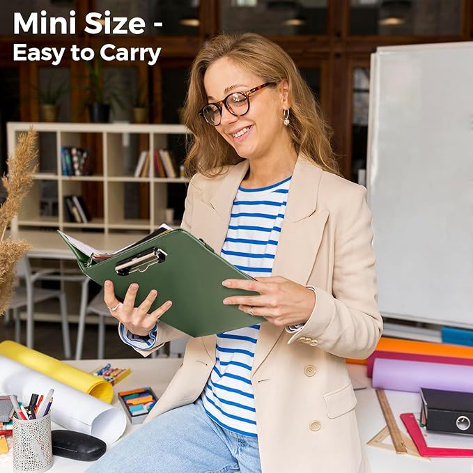 SKYDUE Small 3 Ring Binder with Clipboard, 8" × 10" PU Mini 1 Inch Binder with Notepad, 5 Dividers, and Labels, Clipboard Folder Great for School Office(Fit Half Letter Sized Paper)