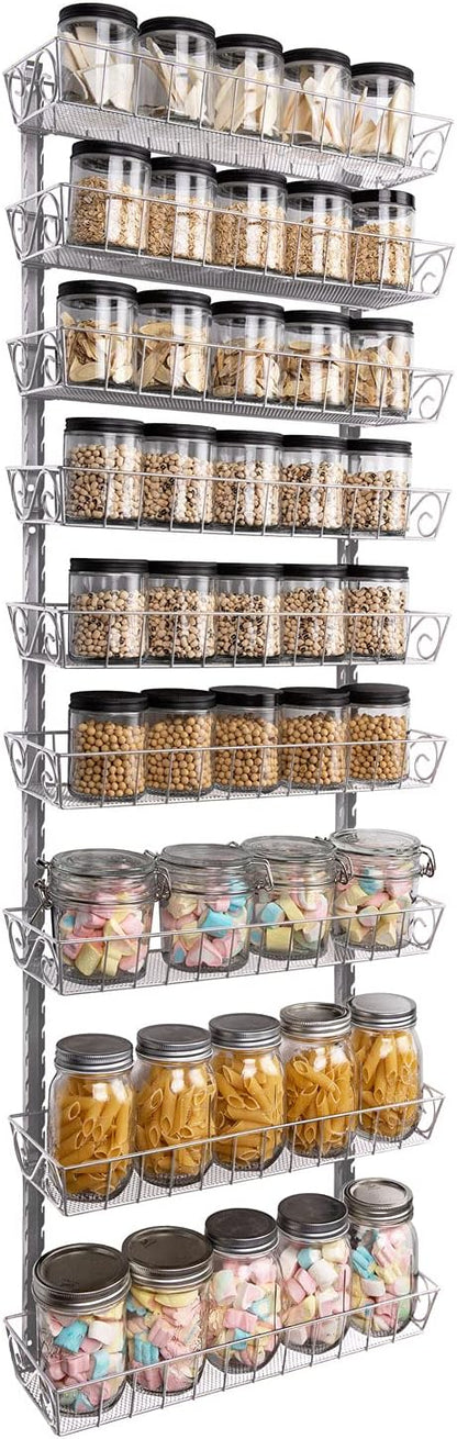 SWOMMOLY Adjustable Wall Mount Spice Rack, 9-Tier Dual-use (Multi-use) Organizer, Silver