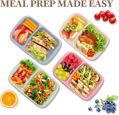4 pack Bento Lunch Box, 2 Compartments Meal-Prep Containers with Lids, Microwave & Dishwasher Safe, Reusable Divided Food Food Storage Containers -Stackable for Travel, School and Work