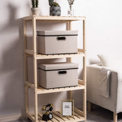 PRANDOM Foldable Storage Bin with Lid [3-Pack] Linen Fabric Decorative Storage Box Organizer Container Basket Cube with Handles Divider for Closet Office Living Room Light Grey(14.9x9.8x9.8)