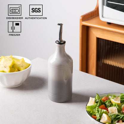 Sweejar Ceramic Olive Oil Dispenser Bottle, Opaque Oil Cruet Protects Oil to Reduce Oxidation, Suitable for Storage Vinegar, Coffee Syrups & Other Liquids, Pack of 1, 15.5 Fl Oz (Gradient Fog Gray)