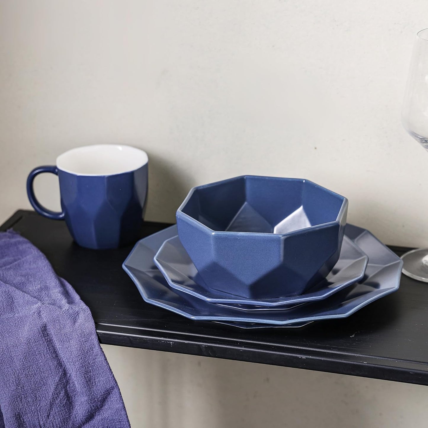 Stone + Lain Jamie Porcelain 32-Piece Geometric Dinnerware Set, Blue