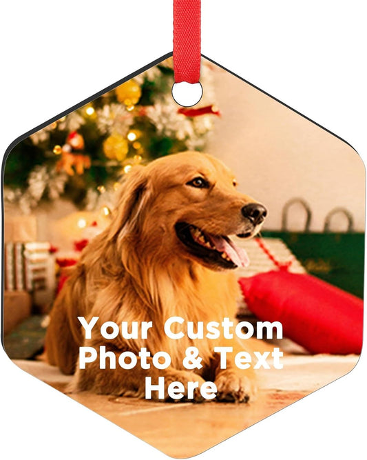 Personalized Christmas Ornaments 2024 Customized with Photo Text Ornament Keepsake Pet First Christmas Ornament Bulk Custom Wooden Xmas Tree Decorations, Wood Hexagon