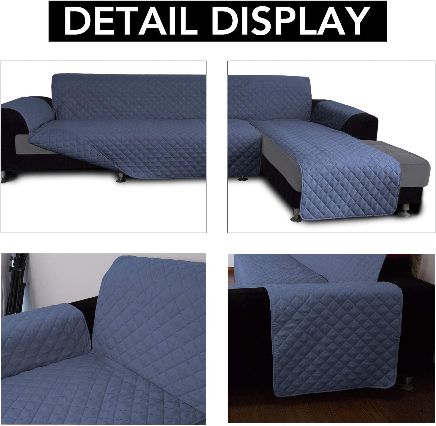 Easy-Going Slipcover for L-Shape & Sectional Couches - Reversible Chaise Lounge Cover - Dog & Cat-Proof Furniture Protector (Large, Dark Blue)