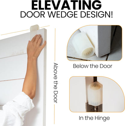 Ducki 2 Pack Door Wedge Stopper - 3 in 1 Thermoplastic Rubber Door Stop Wedge for The Top, Bottom, or Hinge of Doors - Reliable and Long-Lasting Door Stopper Wedge - 4" x 2" x 1.5" - White